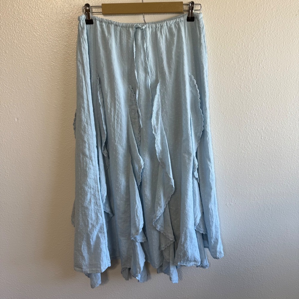 American Eagle Size XS Light Blue High Rise Cascade Ruffle Maxi Dress Coquette